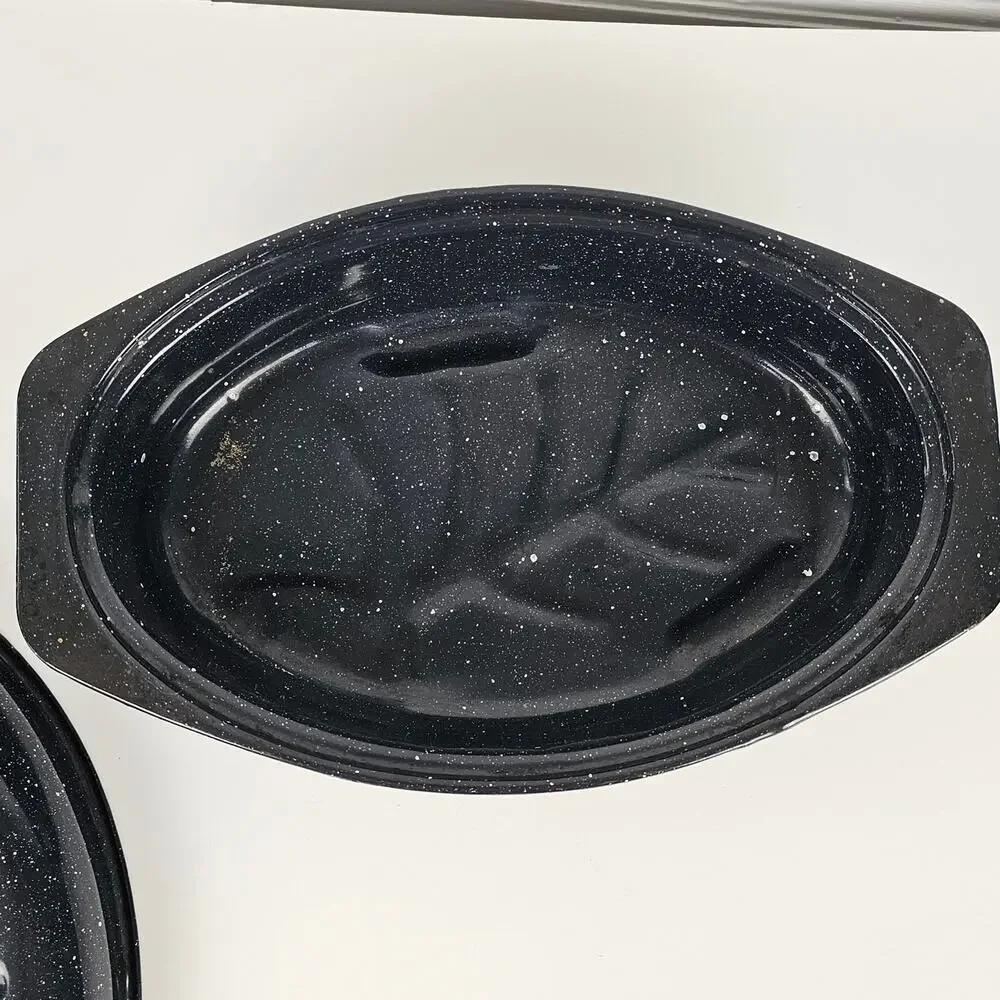 VTG small blue granite ware roaster pan with lid oval EUC
